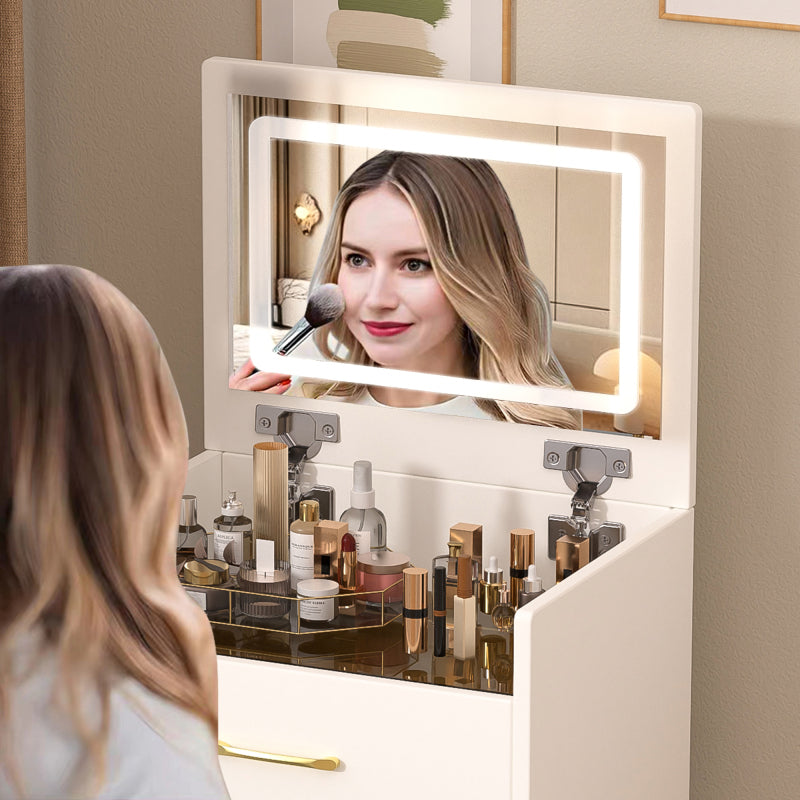 Compact Makeup Vanity for Bedroom with Lift-Top Mirror