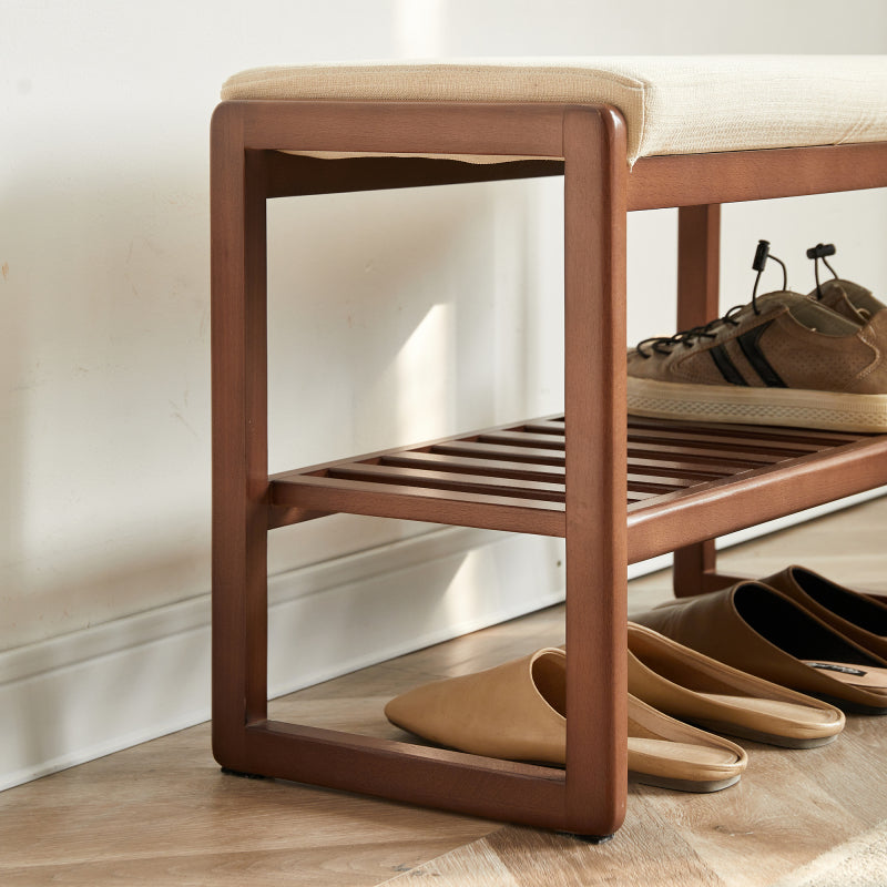 Walnut Solid Wood Entryway Shoe Bench with Cushioned Seat