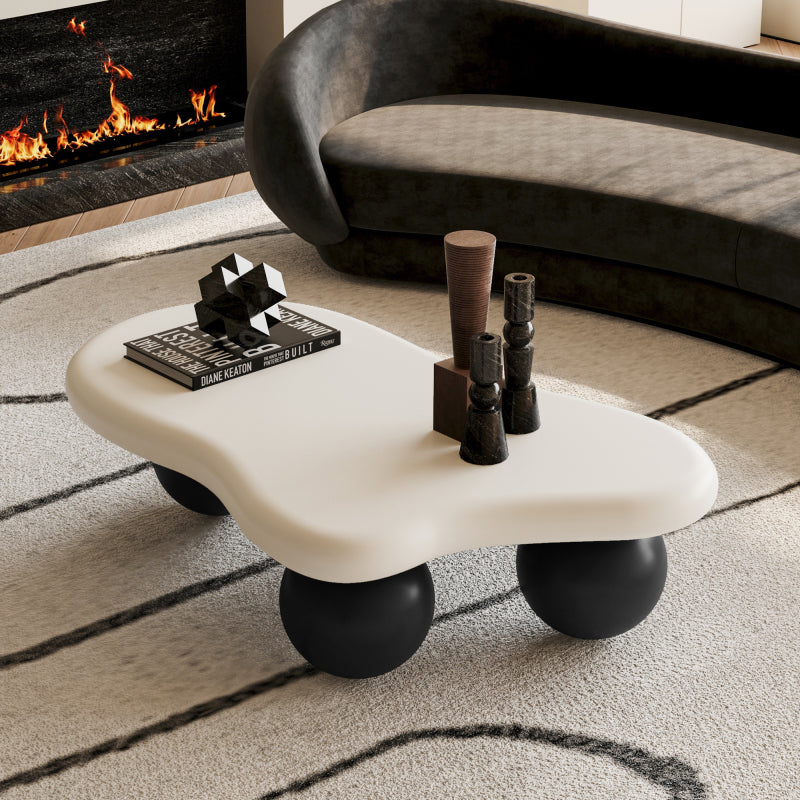 Modern Black Cloud Coffee Table for Living Room, 3 Ball Legs