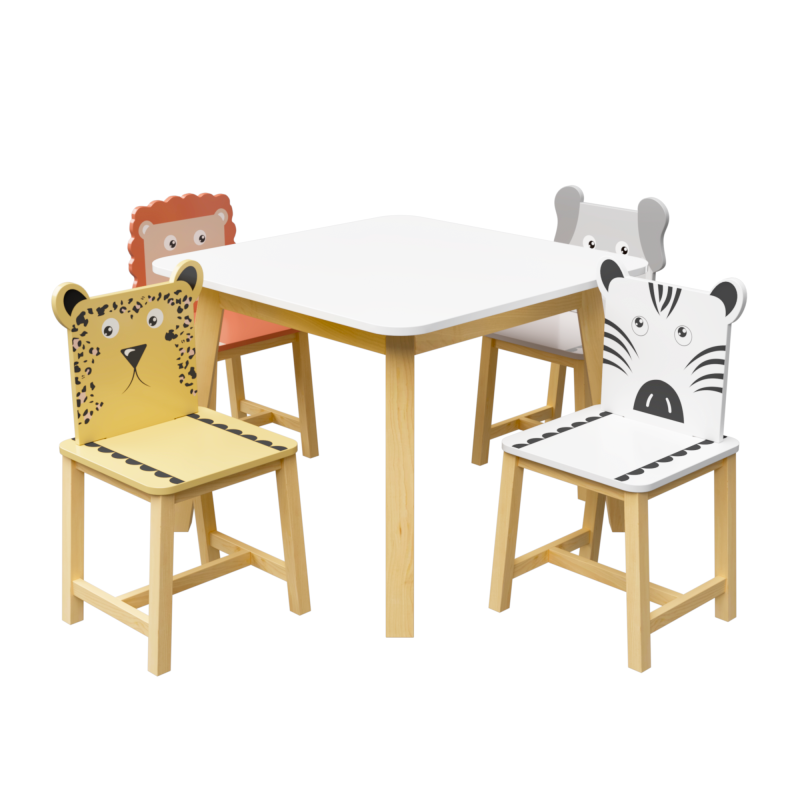 Playful Playroom Kids Table & 4 Animal Chairs, Spacious Top
