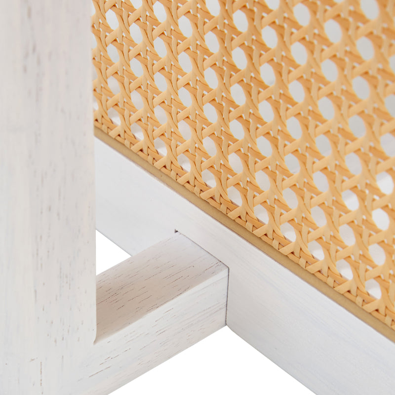 Asian-Style White Solid Wood Coffee Table, Faux Rattan Legs
