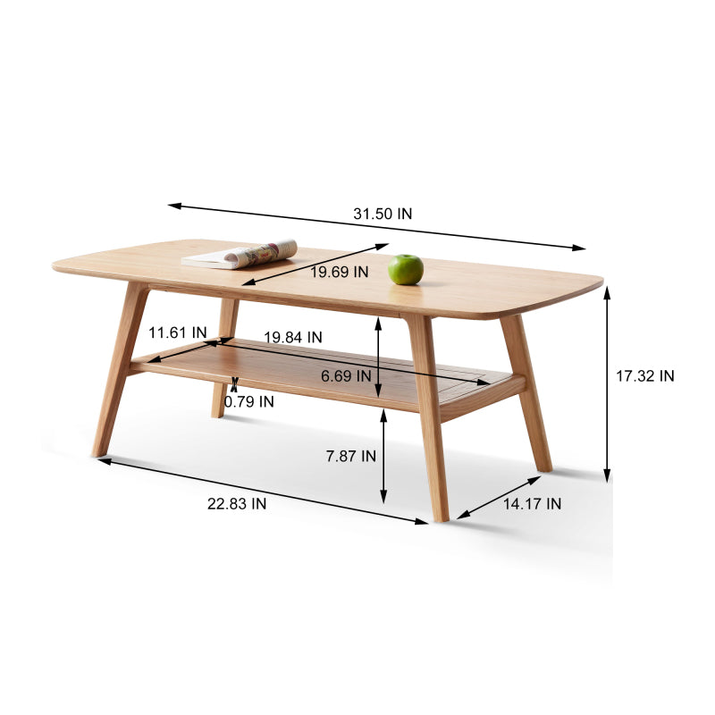 Minimalist Coffee Table for Living Room, Solid Wood Shelf