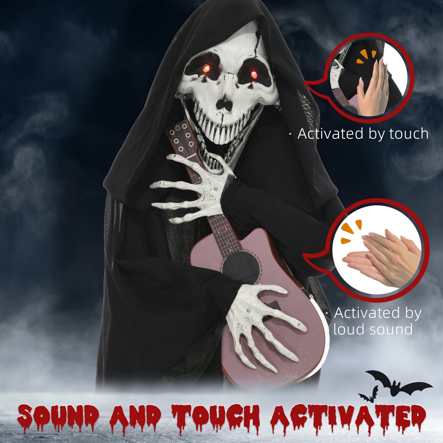 HOMCOM Guitarist Grim Reaper Outdoor Animated Halloween Prop