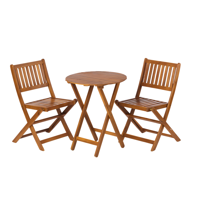 Natural Acacia 3-Pc Bistro Set for Patio & Balcony, Folding