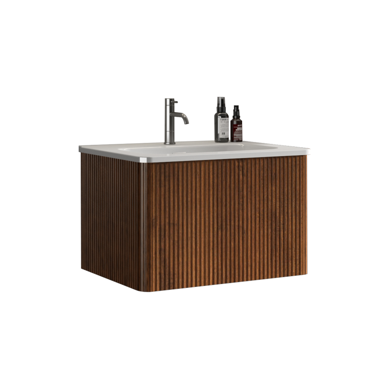 Etna 24-in Striped Walnut Floating Bath Vanity, Ceramic Sink