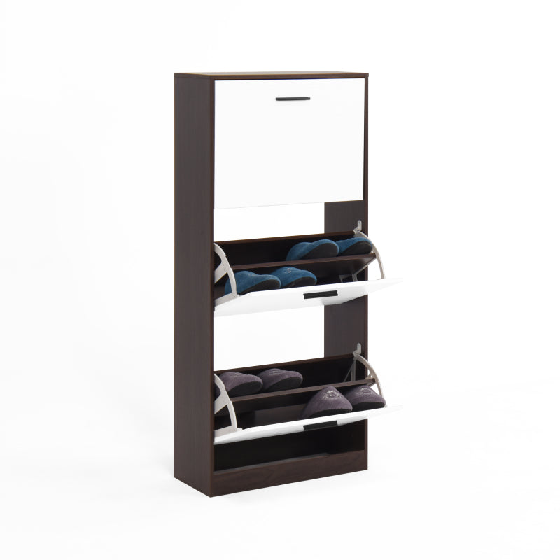 Modern Slim White Shoe Cabinet for Entryway, 3 Flip Drawers