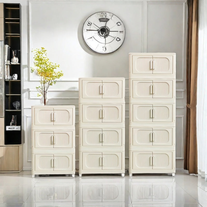 Cream White Collapsible Storage Cabinet for Bathroom