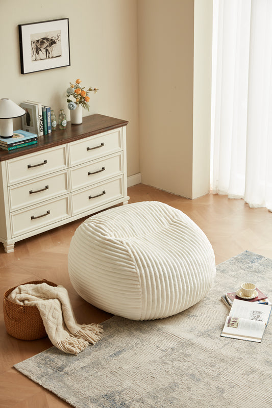 Cozy Off-White Bean Bag Chair for Living Room, Memory Foam