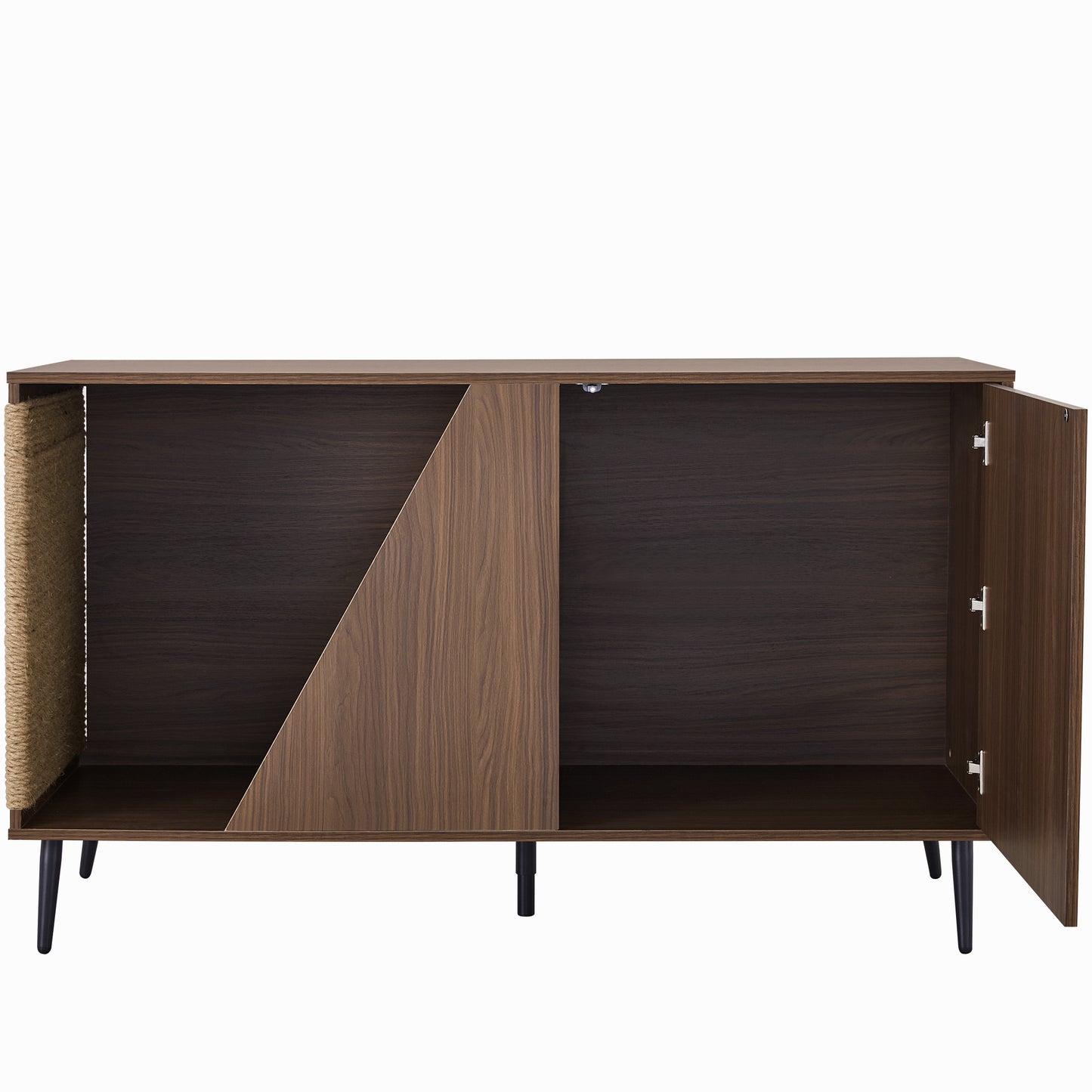 Modern Walnut End Table for Living Room, Hidden Litter Box