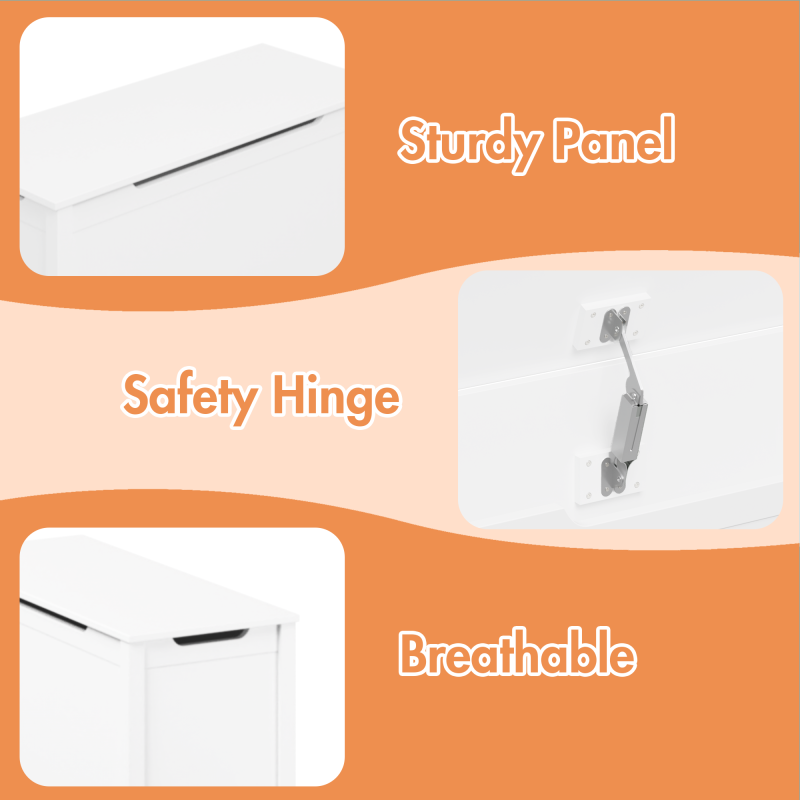 White Kids' Toy Box for Playroom with Safety Hinged Lid