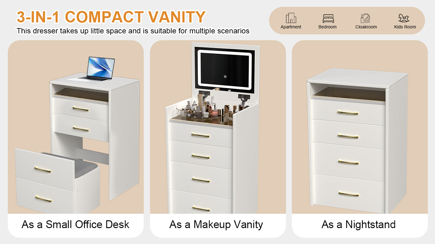 Compact Makeup Vanity for Bedroom with Lift-Top Mirror