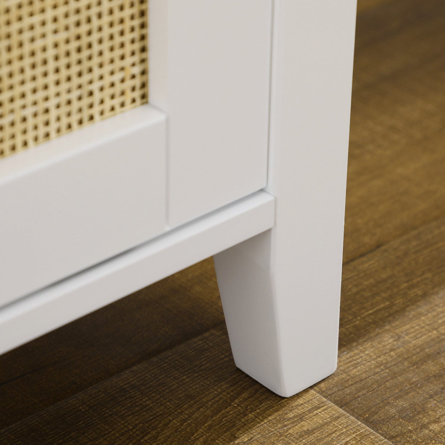 HOMCOM Boho Entryway Shoe Bench with Sliding Rattan Doors