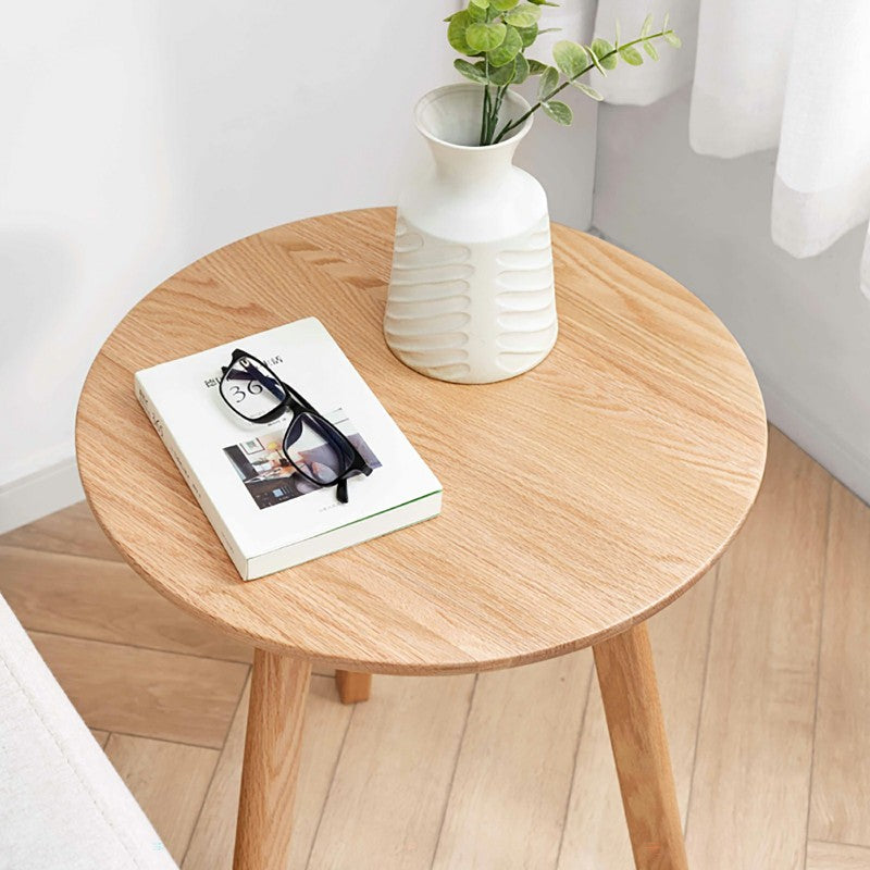 Modern Solid Oak Round End Table for Living Room