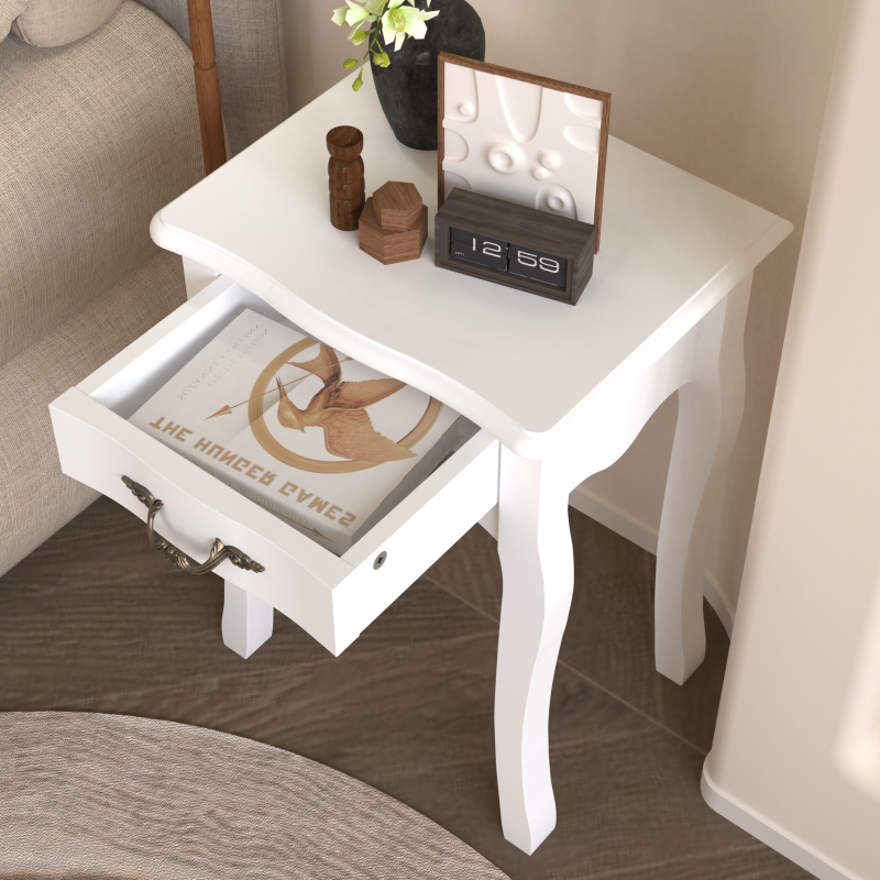 Classic White Living Room Side Table with Drawer