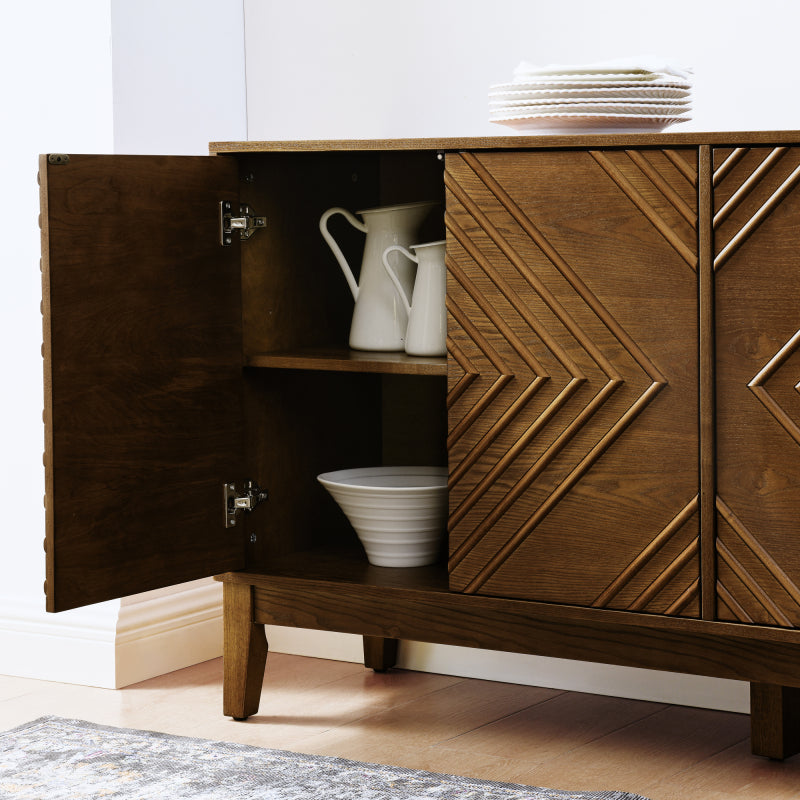 Walnut Mid-Century Sideboard for Living Room, Fluted Doors