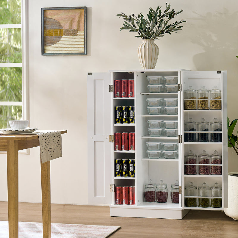 Kitchen Pantry Storage Cabinet,Freestanding Pantry Cabinet with Doors & Adjustable Shelves, Small Food Pantry Cabinet for Kitchen,Dining Room Craft Room (White)