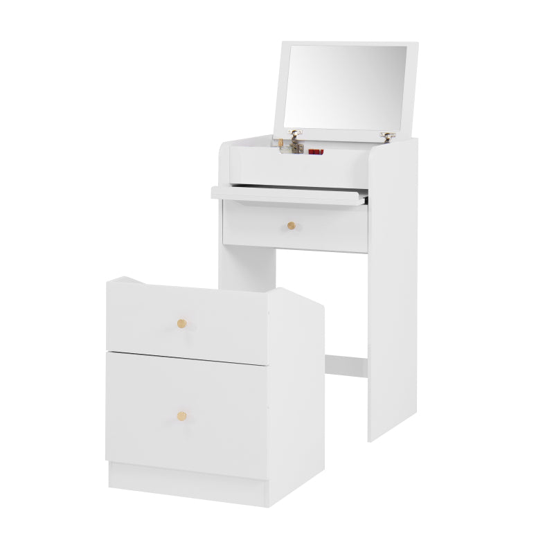 Compact Modern White Vanity Desk, Mirror & Chair for Bedroom