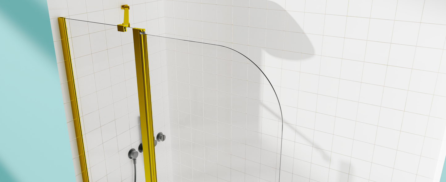 43 in. W * 58 in. H Frameless Folding Shower Doors for Bathtub, 1/4" (6mm) Thick SGCC Tempered Glass Door, Bathroom Pivot Tub Glass Door, Brushed Gold