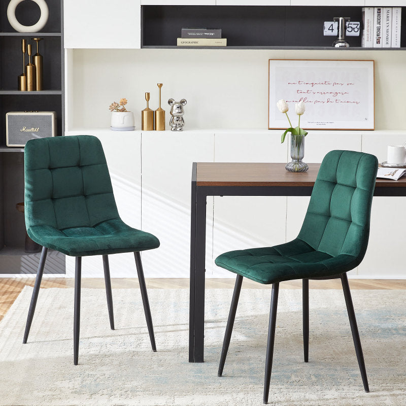 Mid-Century Green Velvet Dining Chairs for Kitchen, Set of 4