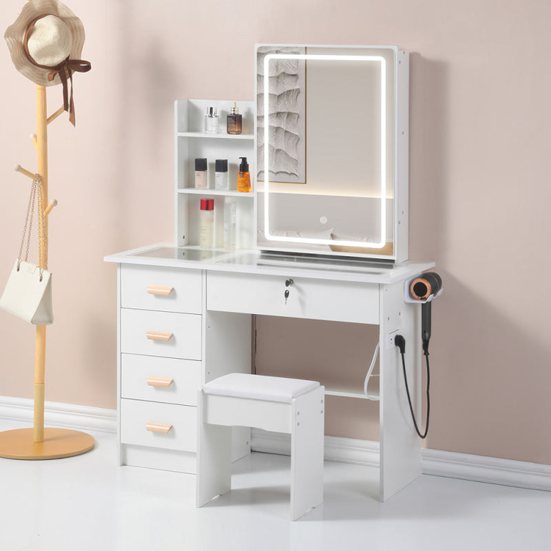 Modern Bedroom Vanity with Smart LED Mirror & Drawers