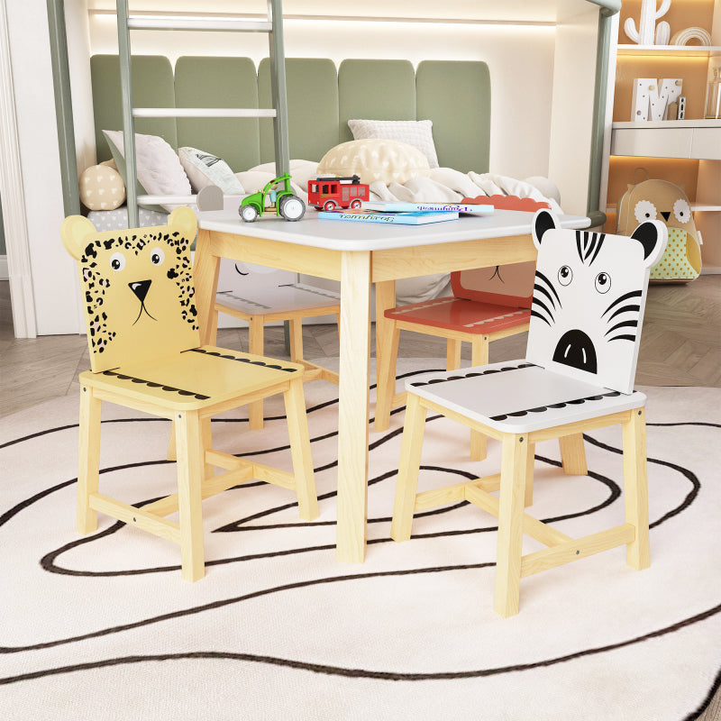 Playful Playroom Kids Table & 4 Animal Chairs, Spacious Top