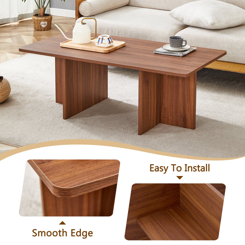 Modern Walnut Coffee Table, Living Room, Triangular Base