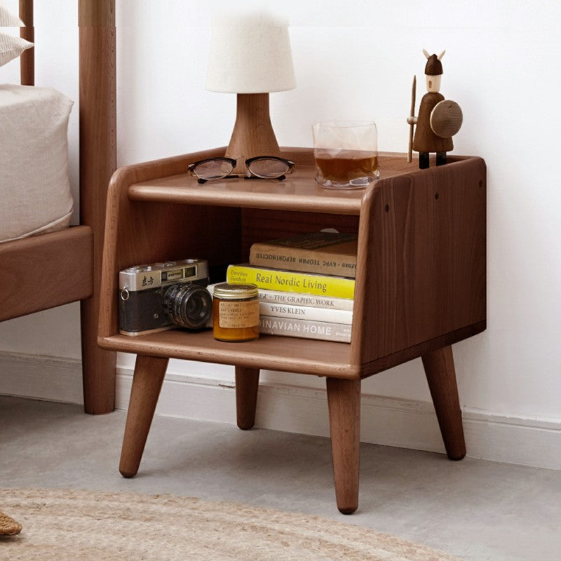 Nordic Solid Beech Nightstand, Compact Bedroom Storage