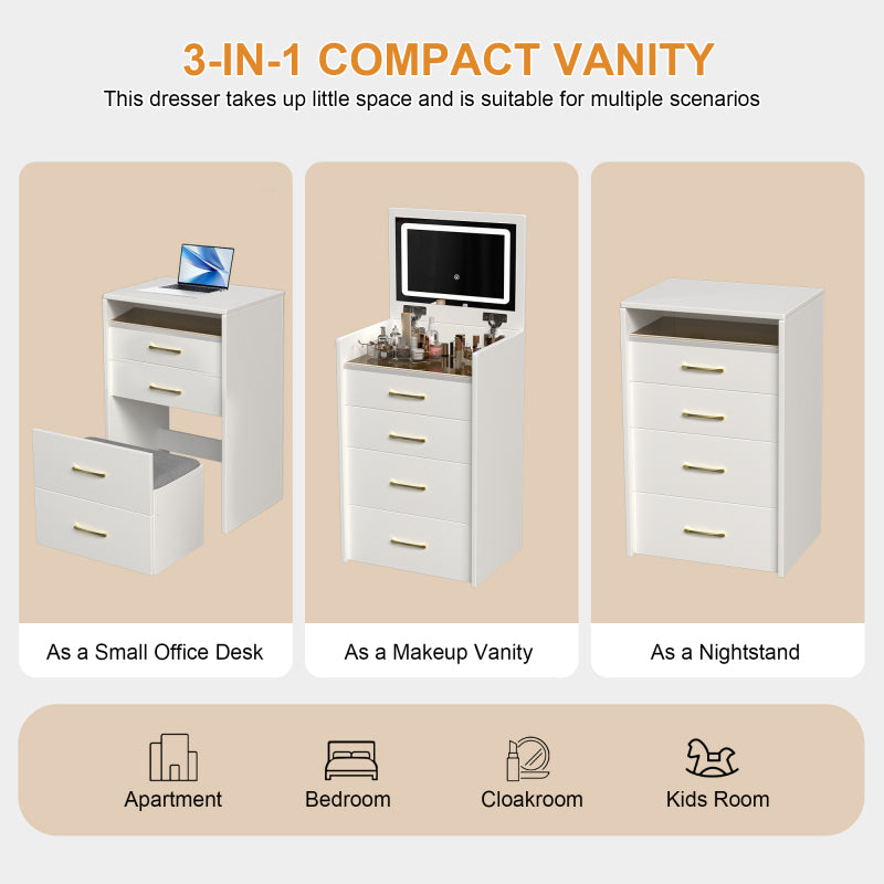 Compact Makeup Vanity for Bedroom with Lift-Top Mirror