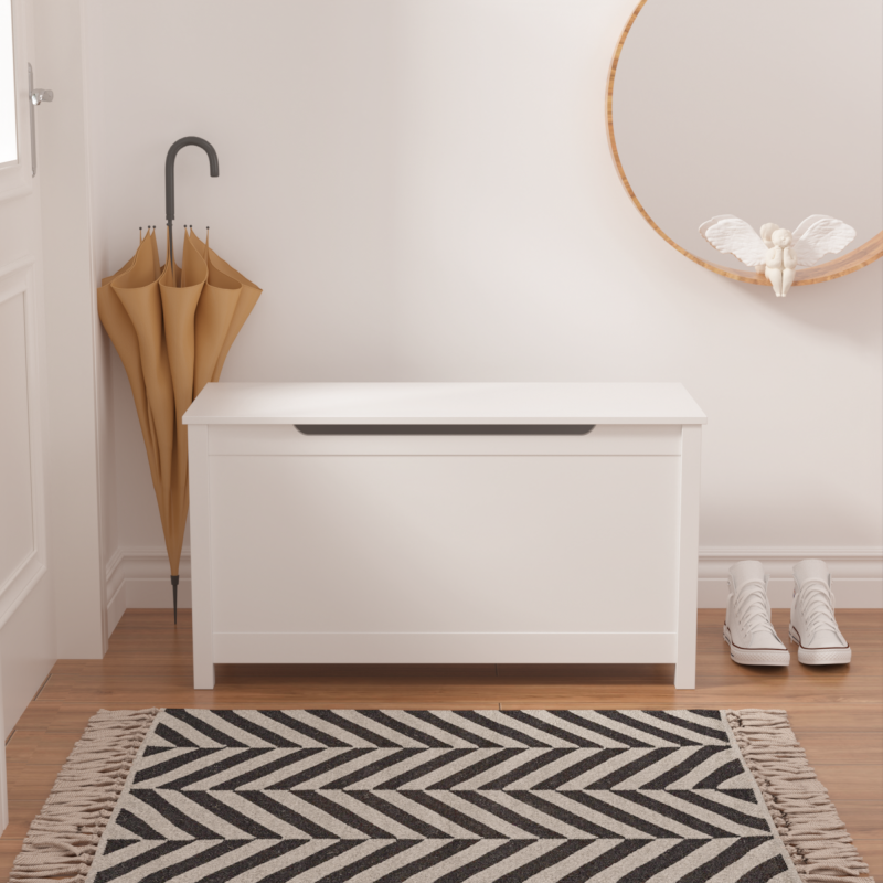 White Kids' Toy Box for Playroom with Safety Hinged Lid