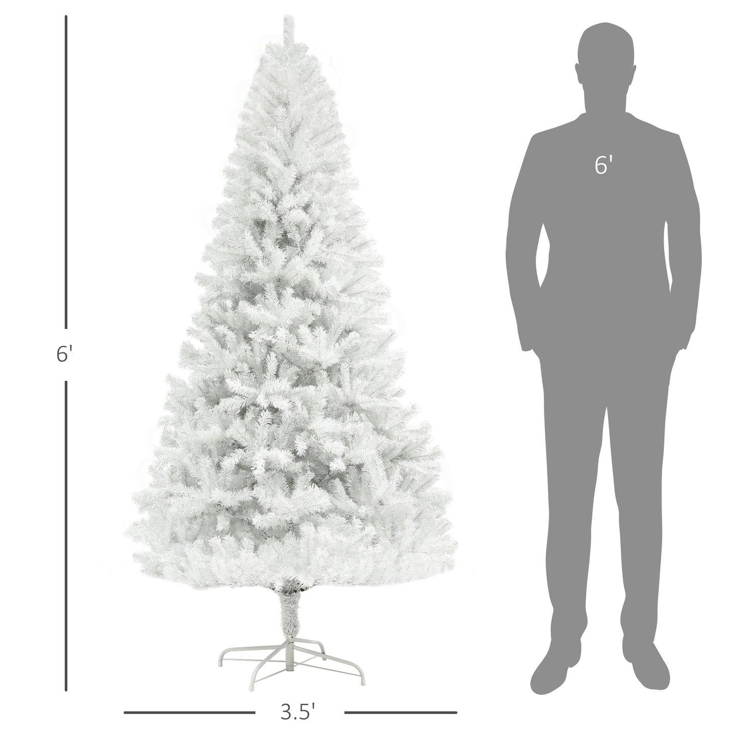 HOMCOM White 6 ft Unlit Christmas Tree 1,000 Tips, Auto-Open