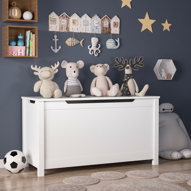 White Kids' Toy Box for Playroom with Safety Hinged Lid