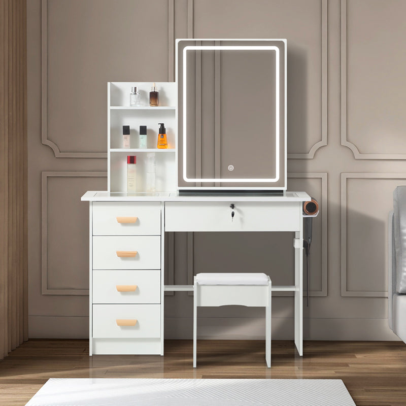 Modern Bedroom Vanity with Smart LED Mirror & Drawers