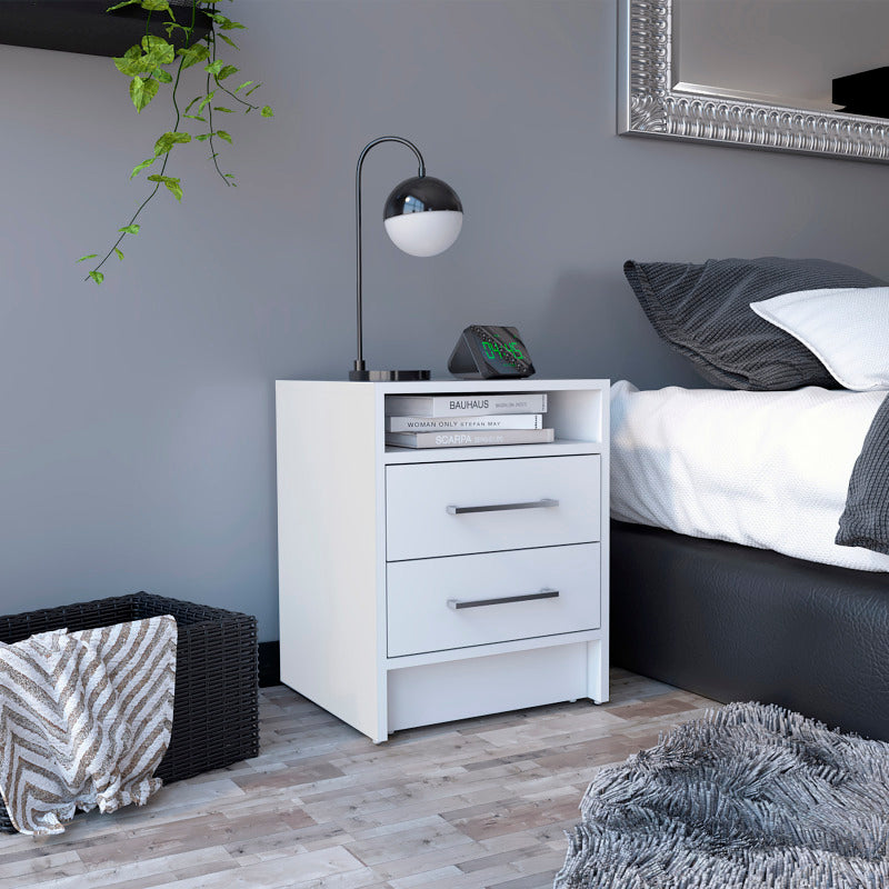 Eter Modern Bedside Table with 2 Drawers, Smokey Oak/White