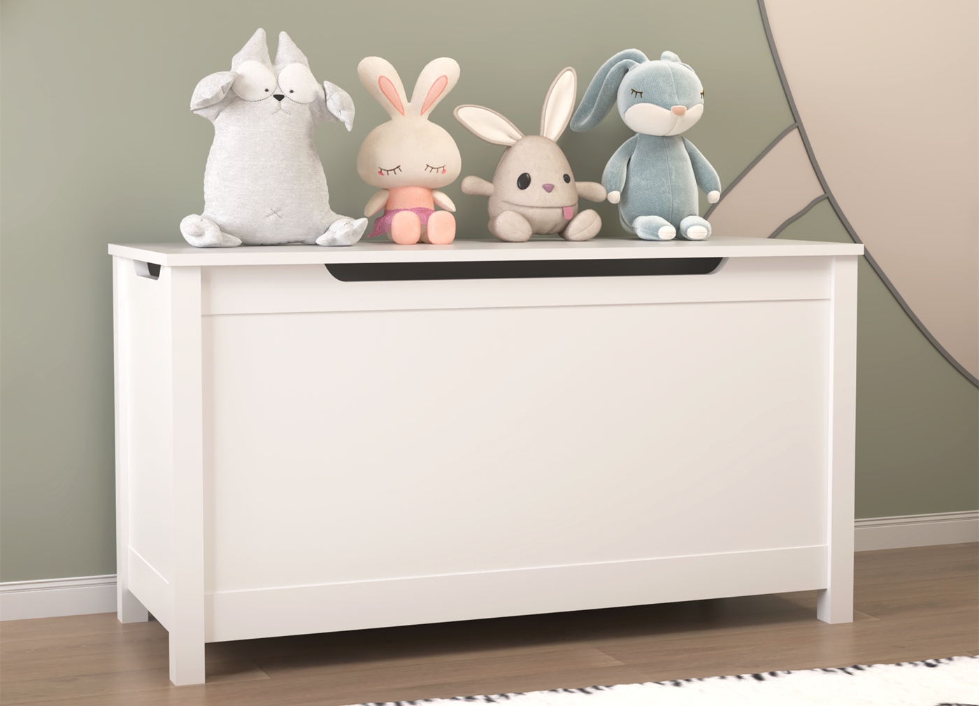 White Kids' Toy Box for Playroom with Safety Hinged Lid