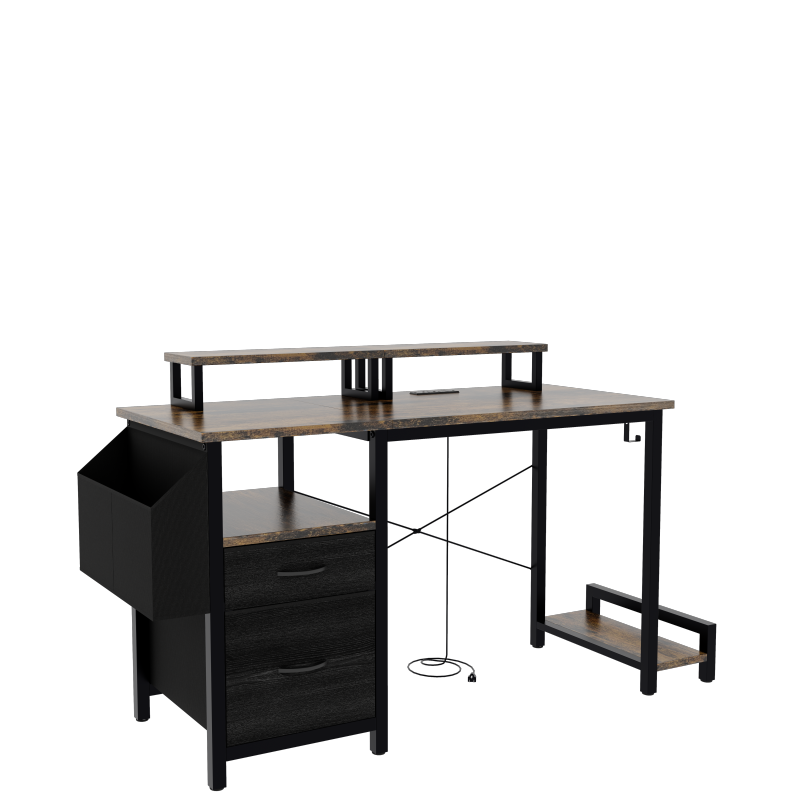 Rustic Brown Computer Desk for Home Office with Outlets