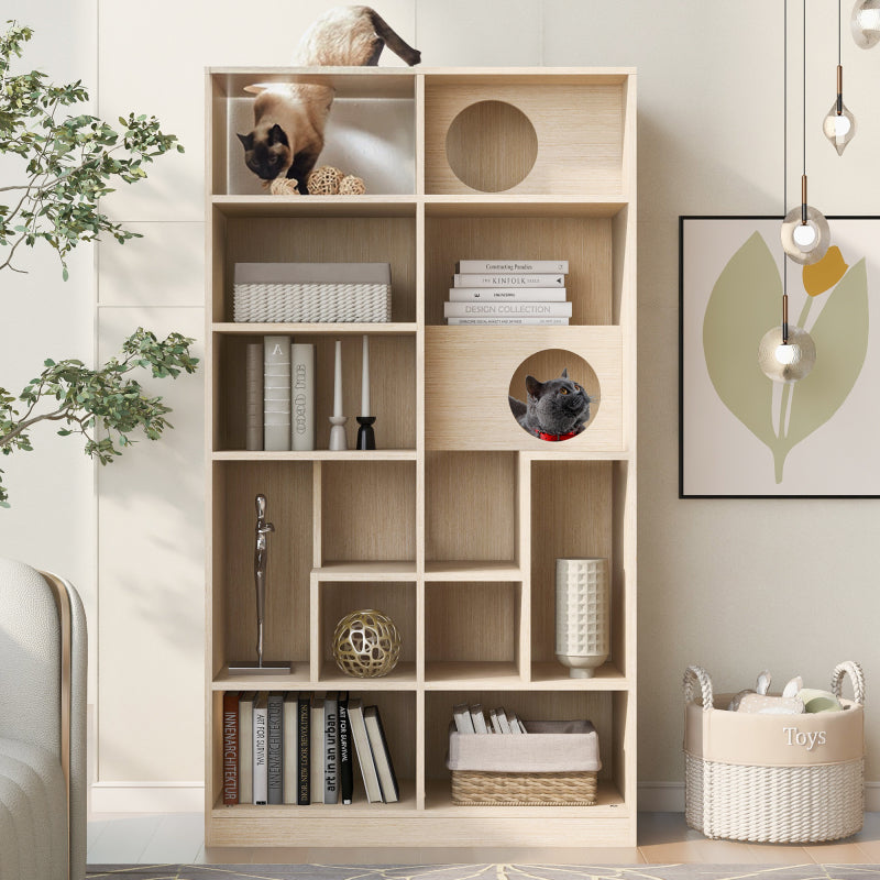 Modern Cat House Bookcase for Living Room Hidden Litter Box