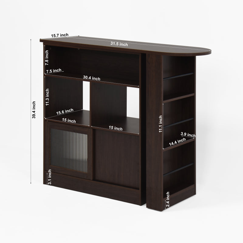 Modern Walnut Bar Cabinet for Dining, Rotating Top