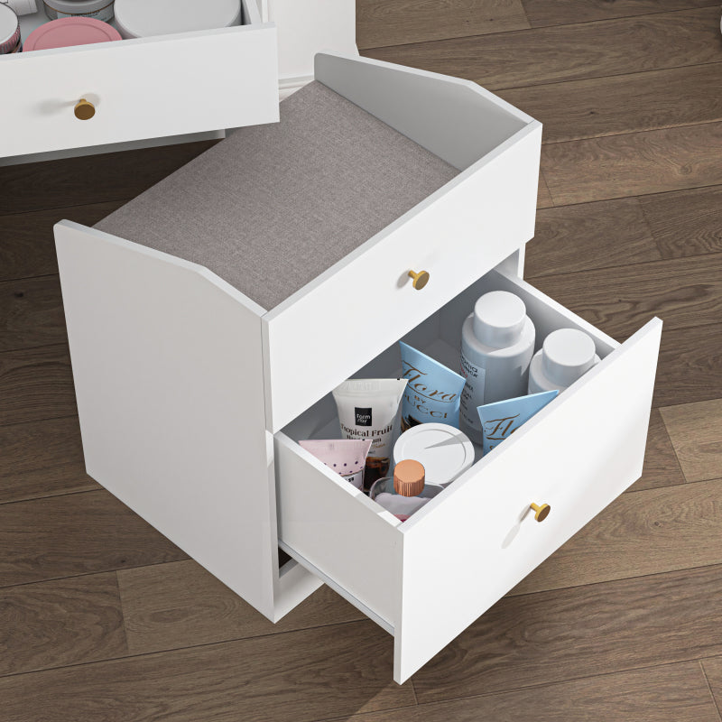 Compact Modern White Vanity Desk, Mirror & Chair for Bedroom