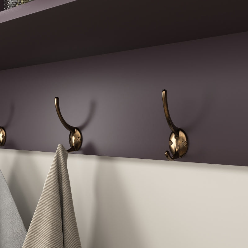 Espresso Wall-Mount Coat Rack Shelf, Entryway, 4 Dual Hooks