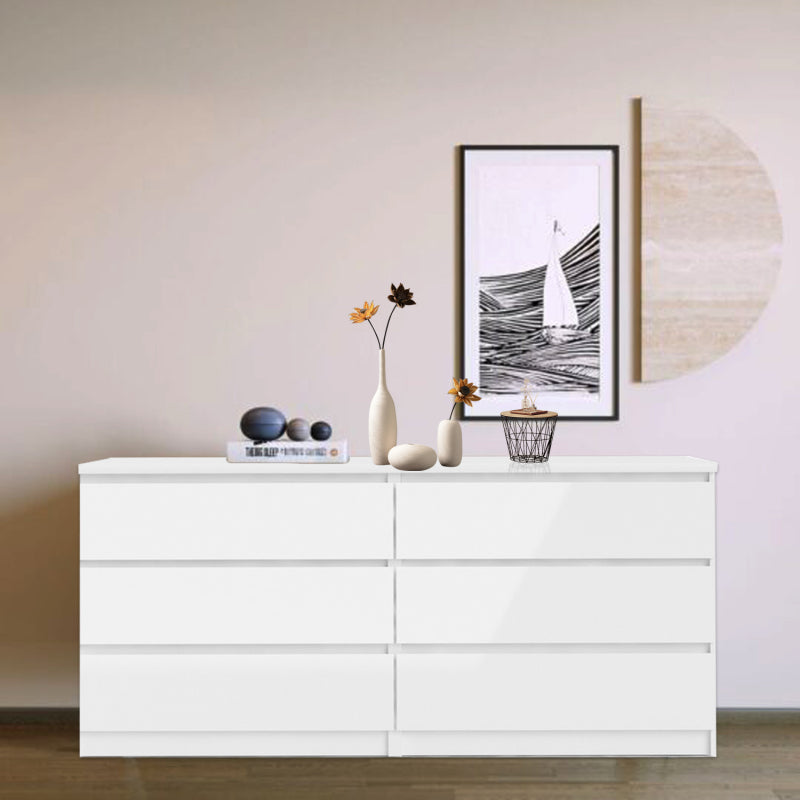 Modern 6-Drawer Double Dresser for Bedroom, Sleek White