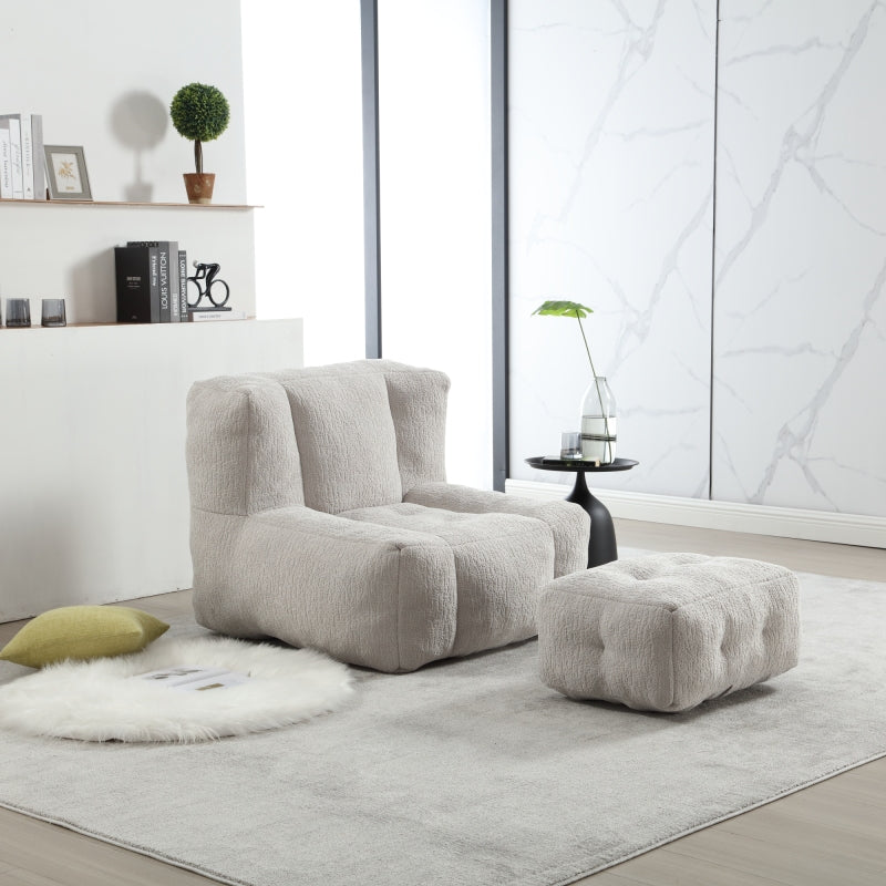 Modern Plush Bean Bag Chair for Living Room with Ottoman