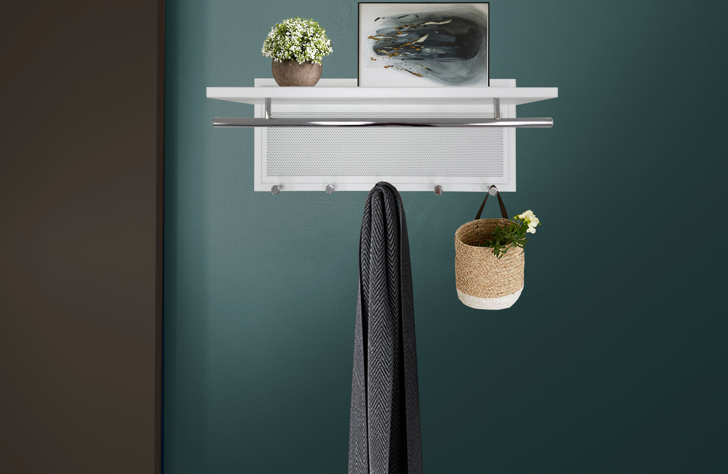 Esyspot Modern Wall Hook Shelf for Entryway, Powder-Coated