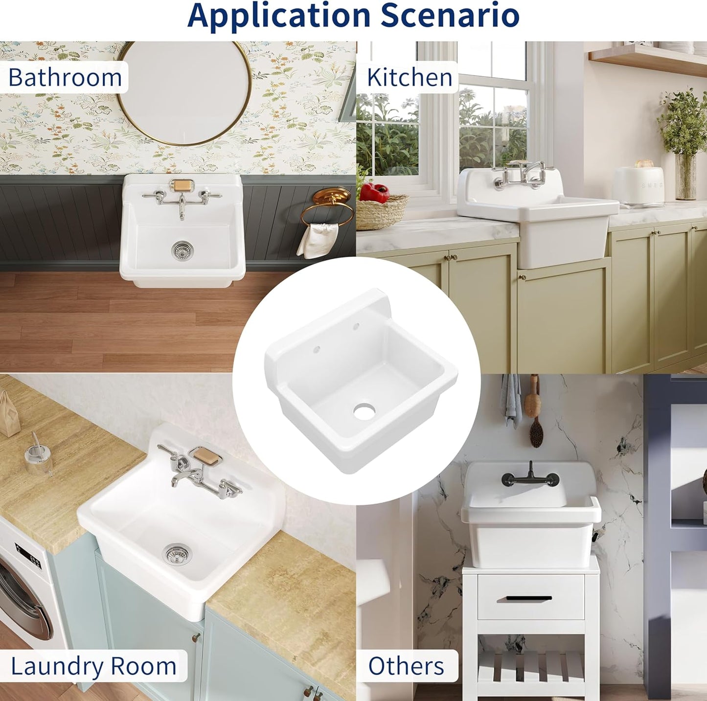 ELLAI Farmhouse Wall-Mount Laundry Room Sink with High Back
