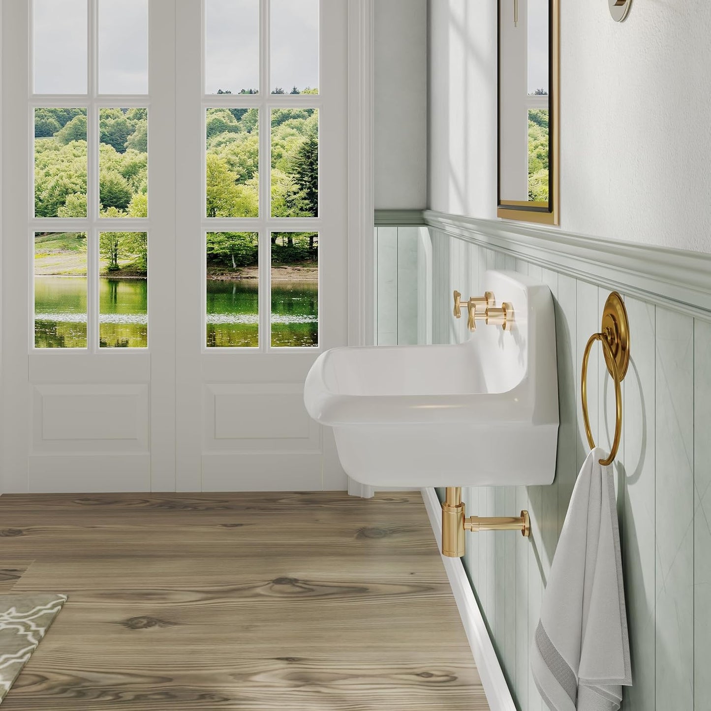 ELLAI Farmhouse Wall-Mount Laundry Sink with High Back