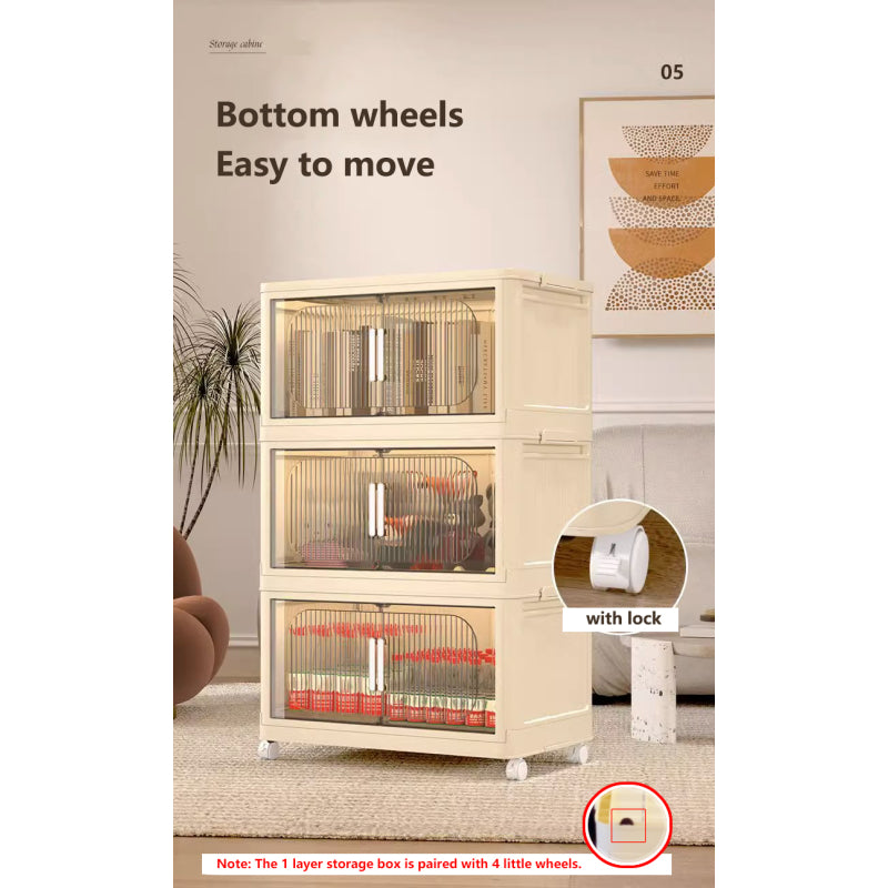 Modern Folding Closet Cabinet with Wheels, 3-Tier