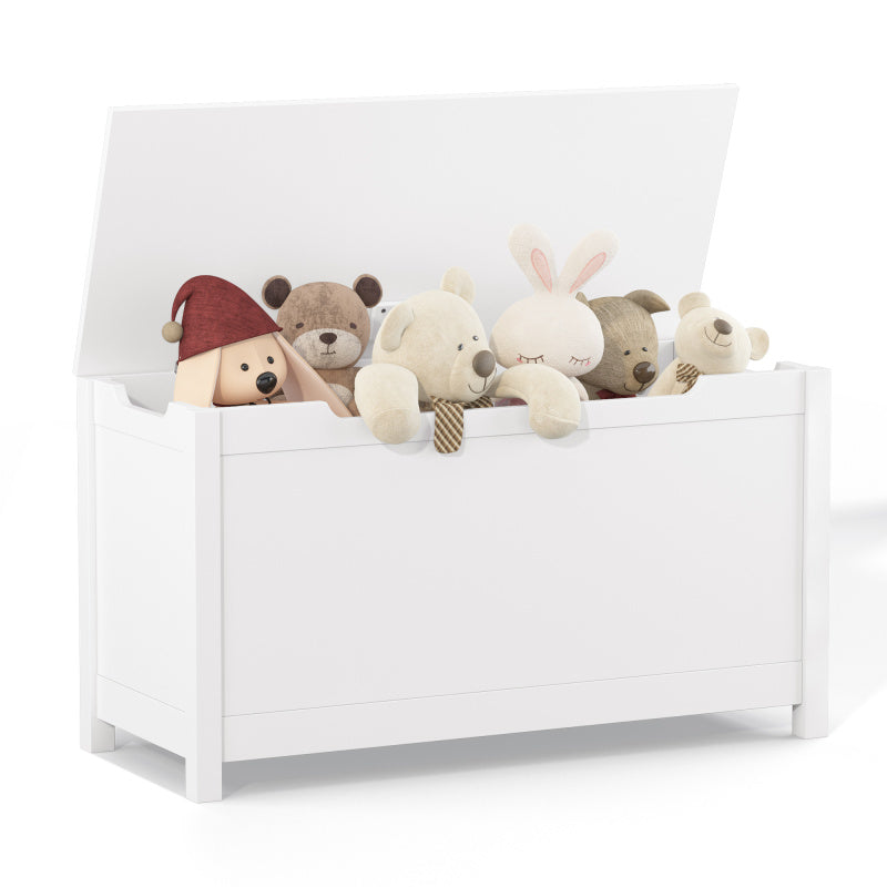 White Kids' Toy Box for Playroom with Safety Hinged Lid