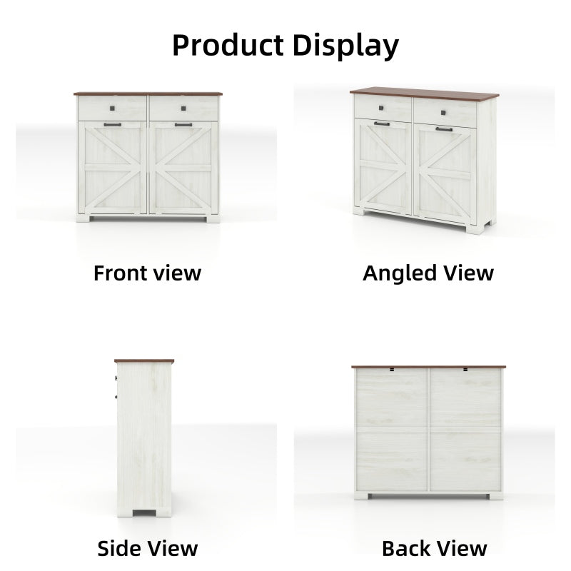 Farmhouse Barn-Door Double Tilt-Out Kitchen Trash Cabinet