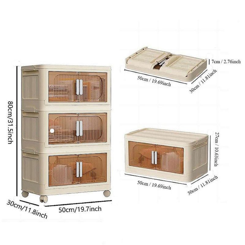 Modern Folding Closet Cabinet with Wheels, 3-Tier