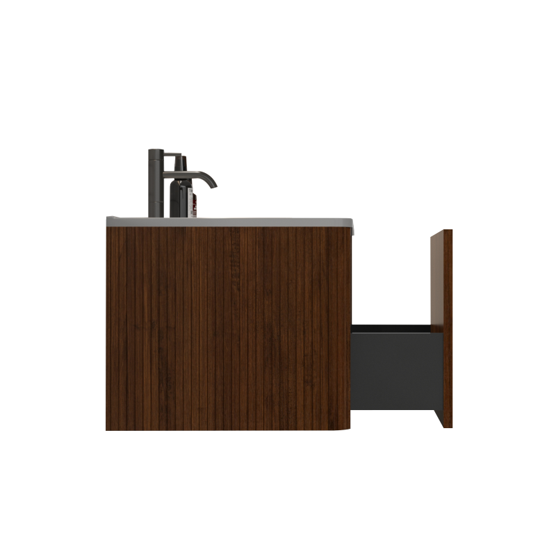Etna 24-in Striped Walnut Floating Bath Vanity, Ceramic Sink