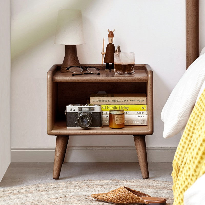 Nordic Solid Beech Nightstand, Compact Bedroom Storage